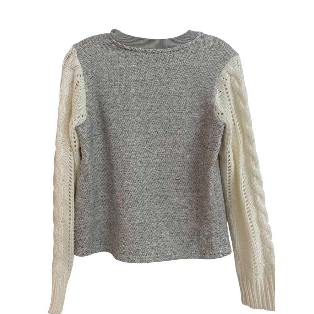 Splendid Emerson Mixed Media Cable Knit Sweater Crewneck Gray Cream Small NWT - Picture 3 of 8